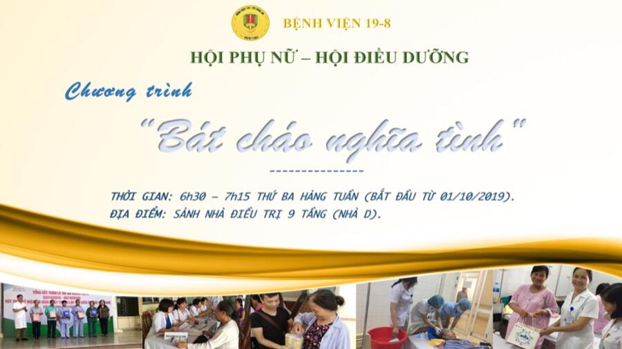 Hội Phụ nữ cùng Chi hội Điều dưỡng Bệnh viện 19-8 phát cháo từ thiện cho người bệnh